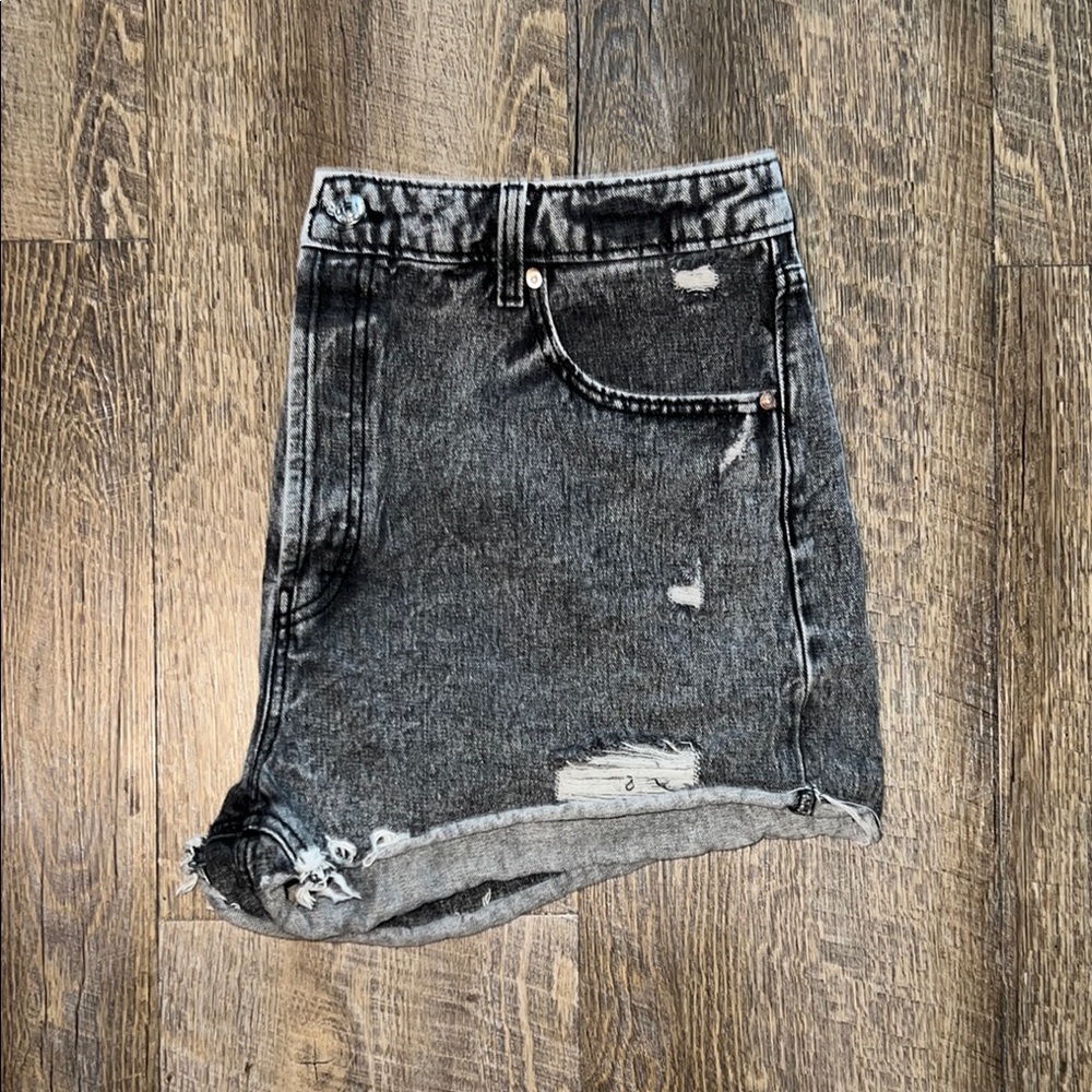 Distressed Black Denim Shorts